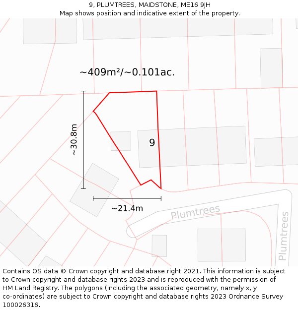 9, PLUMTREES, MAIDSTONE, ME16 9JH: Plot and title map