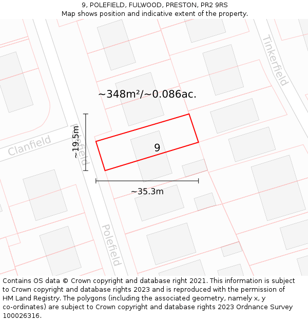 9, POLEFIELD, FULWOOD, PRESTON, PR2 9RS: Plot and title map