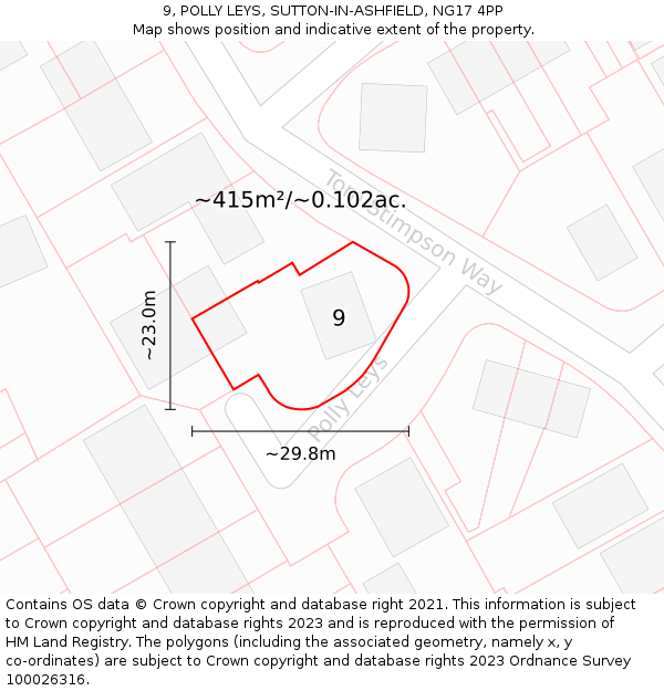 9, POLLY LEYS, SUTTON-IN-ASHFIELD, NG17 4PP: Plot and title map