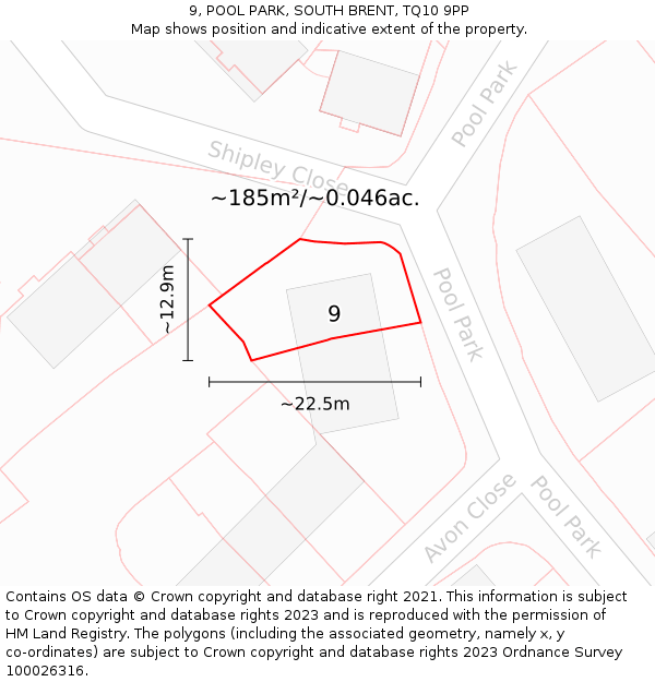9, POOL PARK, SOUTH BRENT, TQ10 9PP: Plot and title map