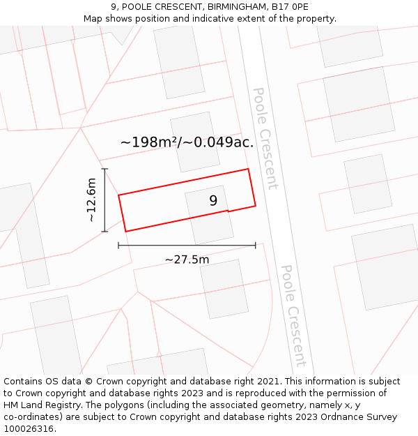 9, POOLE CRESCENT, BIRMINGHAM, B17 0PE: Plot and title map
