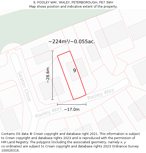 9, POOLEY WAY, YAXLEY, PETERBOROUGH, PE7 3WH: Plot and title map