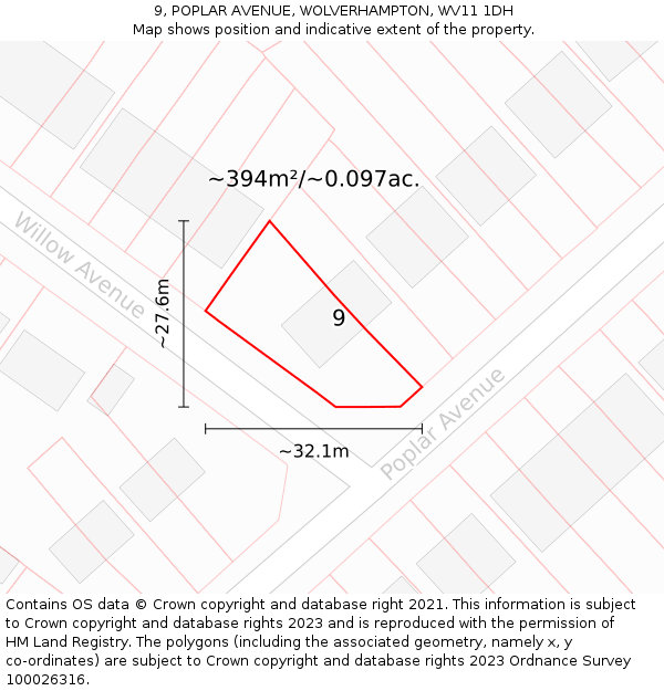 9, POPLAR AVENUE, WOLVERHAMPTON, WV11 1DH: Plot and title map