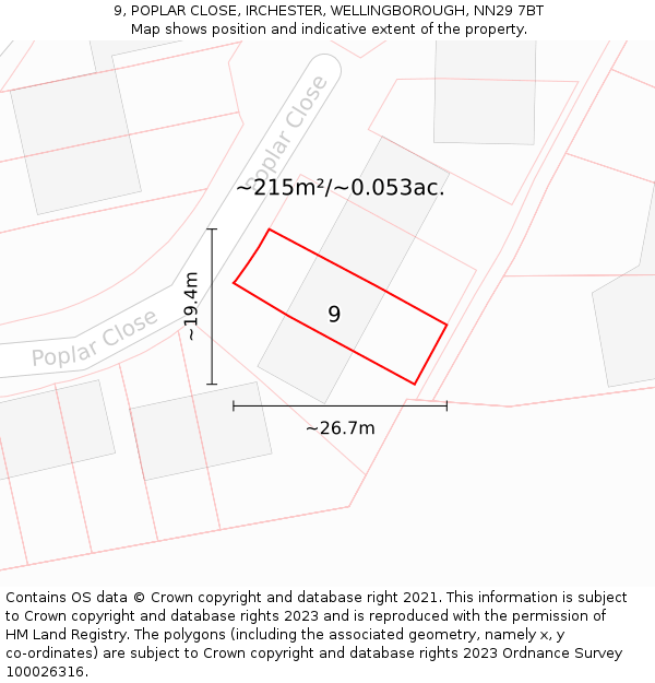 9, POPLAR CLOSE, IRCHESTER, WELLINGBOROUGH, NN29 7BT: Plot and title map