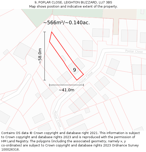 9, POPLAR CLOSE, LEIGHTON BUZZARD, LU7 3BS: Plot and title map