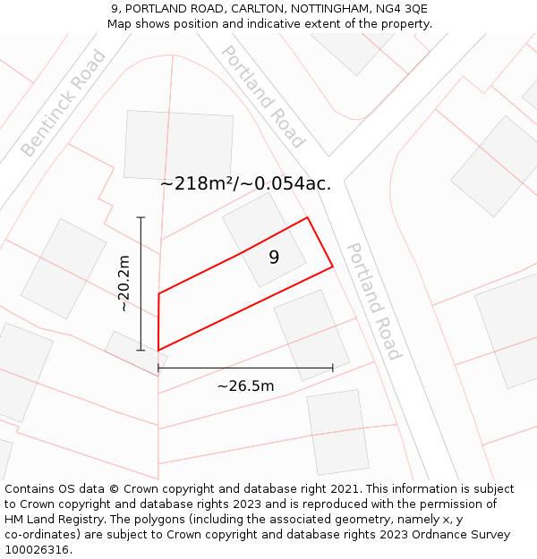 9, PORTLAND ROAD, CARLTON, NOTTINGHAM, NG4 3QE: Plot and title map