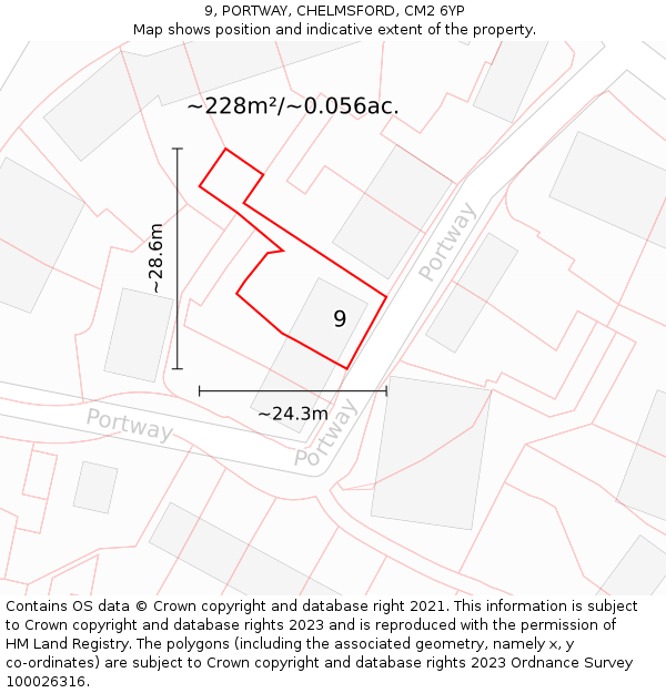 9, PORTWAY, CHELMSFORD, CM2 6YP: Plot and title map