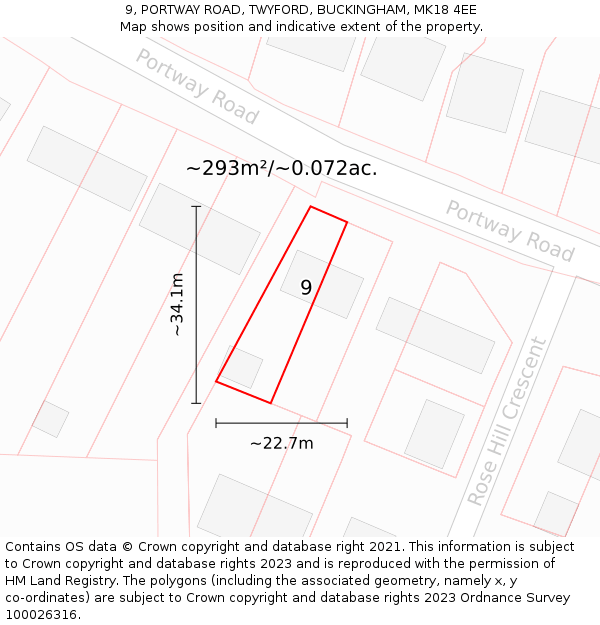 9, PORTWAY ROAD, TWYFORD, BUCKINGHAM, MK18 4EE: Plot and title map