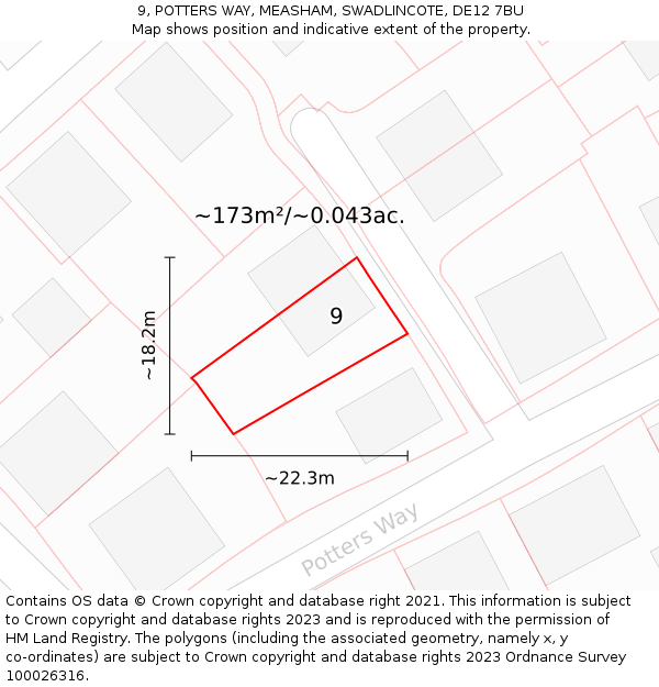 9, POTTERS WAY, MEASHAM, SWADLINCOTE, DE12 7BU: Plot and title map