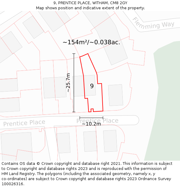 9, PRENTICE PLACE, WITHAM, CM8 2GY: Plot and title map