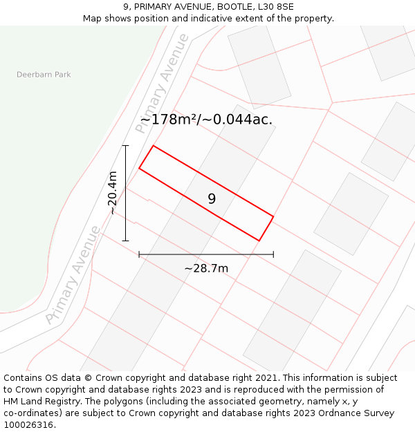 9, PRIMARY AVENUE, BOOTLE, L30 8SE: Plot and title map