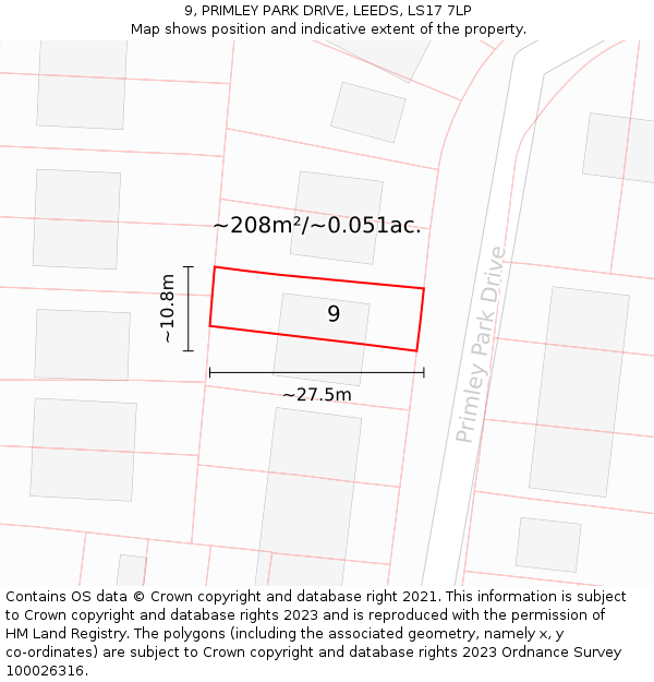 9, PRIMLEY PARK DRIVE, LEEDS, LS17 7LP: Plot and title map