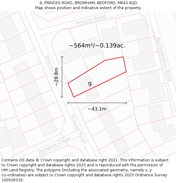 9, PRINCES ROAD, BROMHAM, BEDFORD, MK43 8QD: Plot and title map