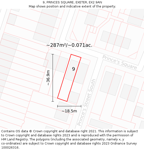 9, PRINCES SQUARE, EXETER, EX2 9AN: Plot and title map