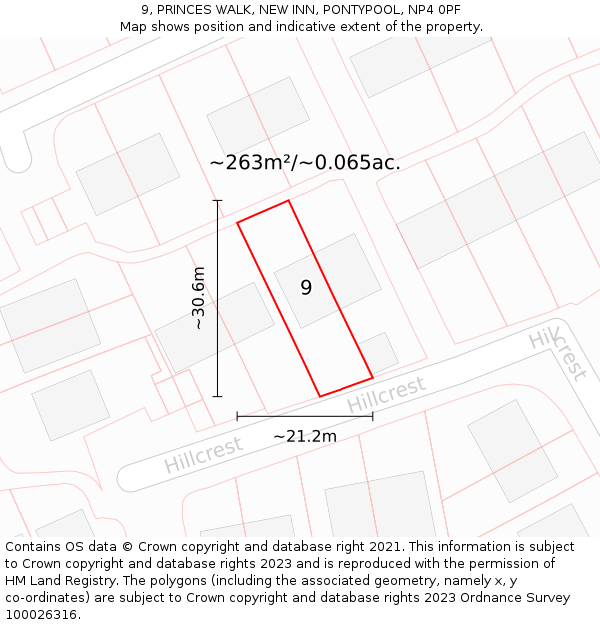 9, PRINCES WALK, NEW INN, PONTYPOOL, NP4 0PF: Plot and title map