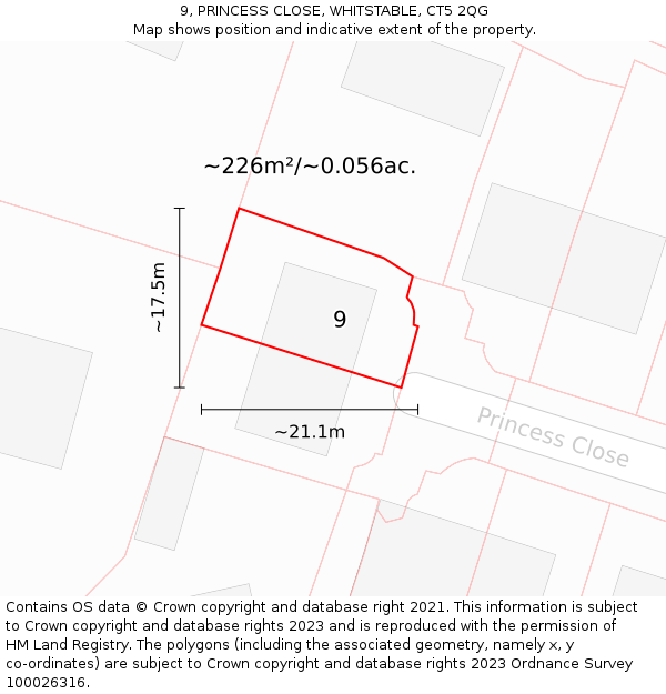 9, PRINCESS CLOSE, WHITSTABLE, CT5 2QG: Plot and title map