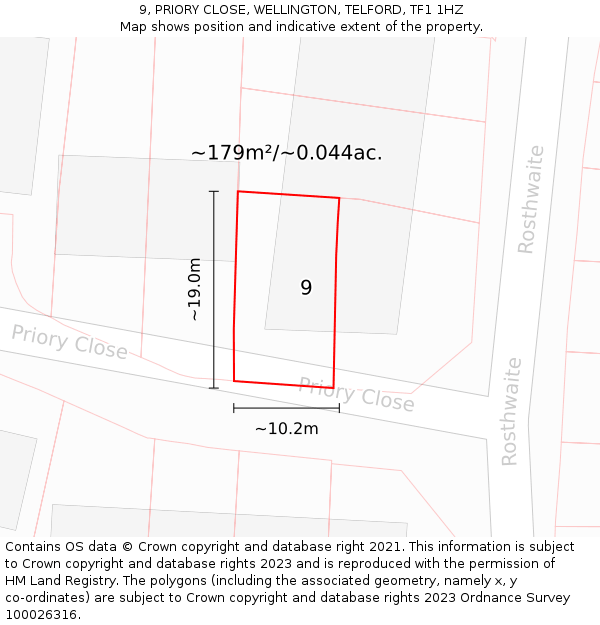 9, PRIORY CLOSE, WELLINGTON, TELFORD, TF1 1HZ: Plot and title map