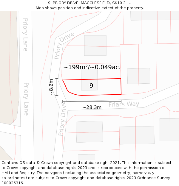 9, PRIORY DRIVE, MACCLESFIELD, SK10 3HU: Plot and title map