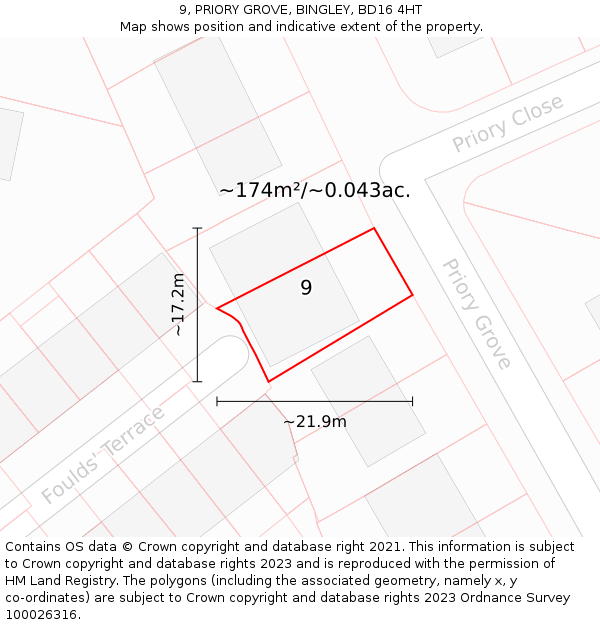 9, PRIORY GROVE, BINGLEY, BD16 4HT: Plot and title map