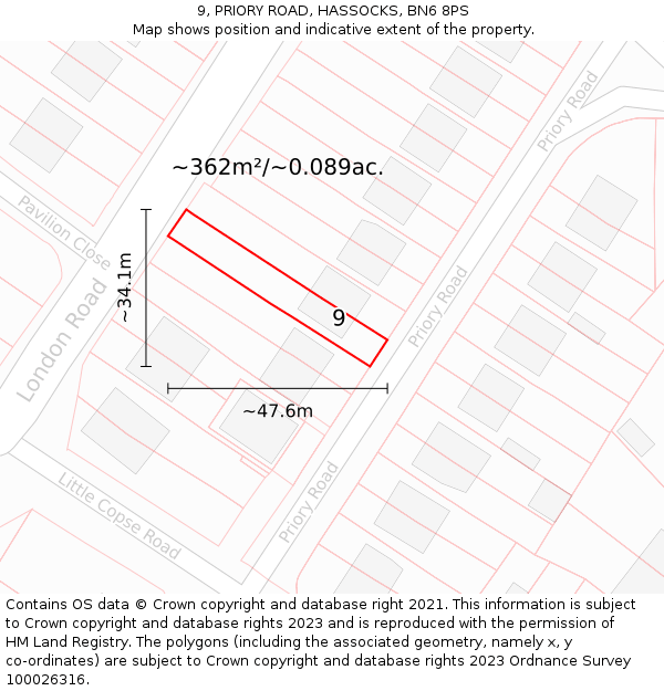 9, PRIORY ROAD, HASSOCKS, BN6 8PS: Plot and title map