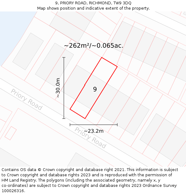 9, PRIORY ROAD, RICHMOND, TW9 3DQ: Plot and title map