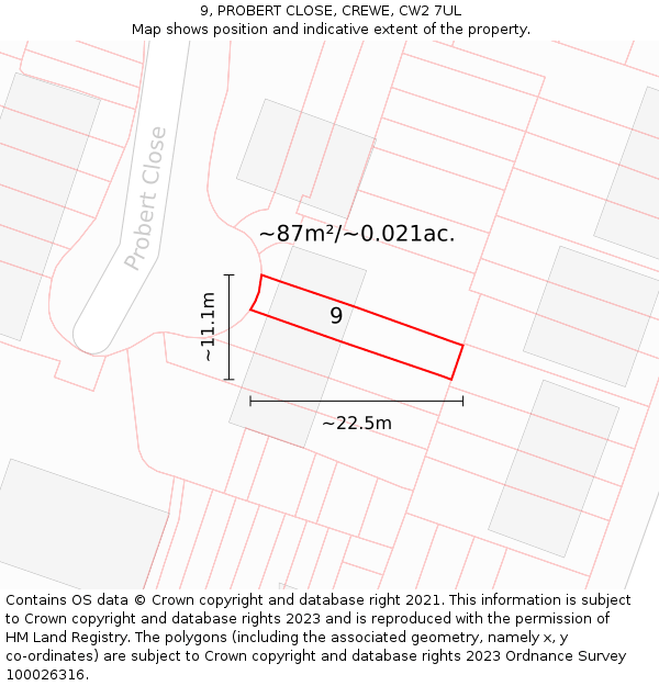 9, PROBERT CLOSE, CREWE, CW2 7UL: Plot and title map