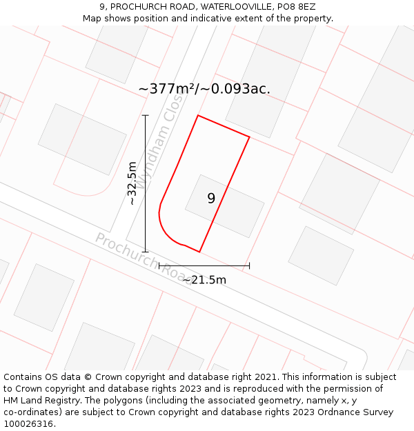 9, PROCHURCH ROAD, WATERLOOVILLE, PO8 8EZ: Plot and title map