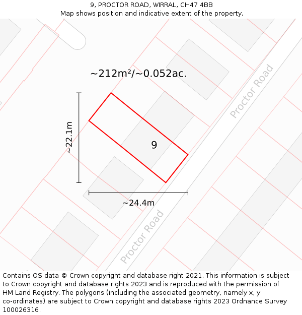 9, PROCTOR ROAD, WIRRAL, CH47 4BB: Plot and title map