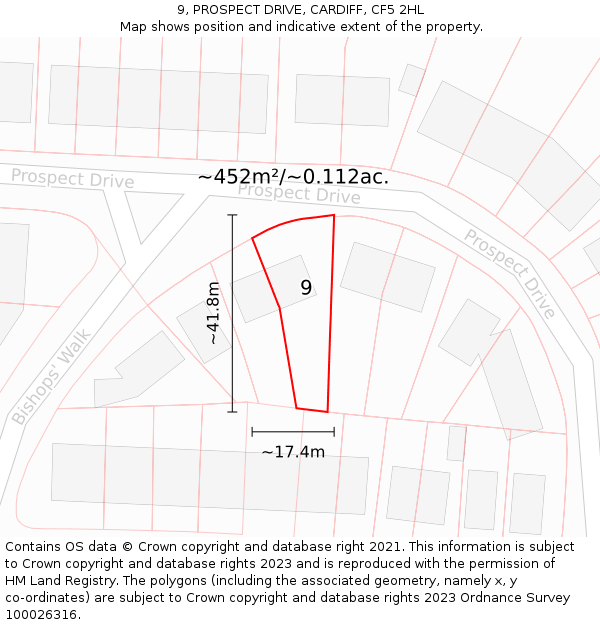 9, PROSPECT DRIVE, CARDIFF, CF5 2HL: Plot and title map