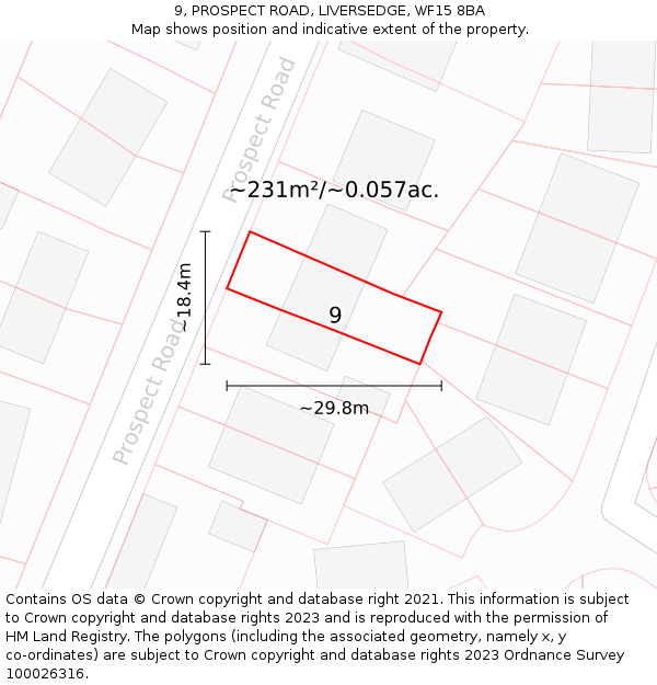 9, PROSPECT ROAD, LIVERSEDGE, WF15 8BA: Plot and title map