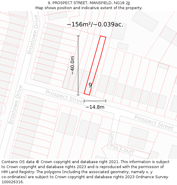 9, PROSPECT STREET, MANSFIELD, NG18 2JJ: Plot and title map