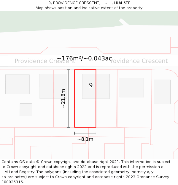 9, PROVIDENCE CRESCENT, HULL, HU4 6EF: Plot and title map