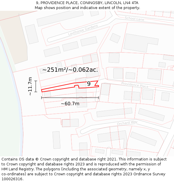 9, PROVIDENCE PLACE, CONINGSBY, LINCOLN, LN4 4TA: Plot and title map