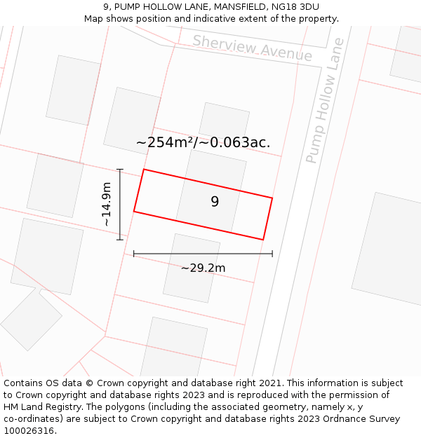 9, PUMP HOLLOW LANE, MANSFIELD, NG18 3DU: Plot and title map