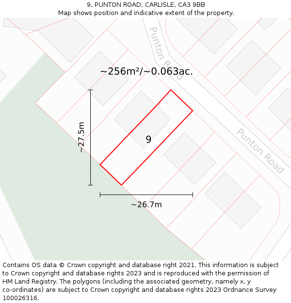 9, PUNTON ROAD, CARLISLE, CA3 9BB: Plot and title map