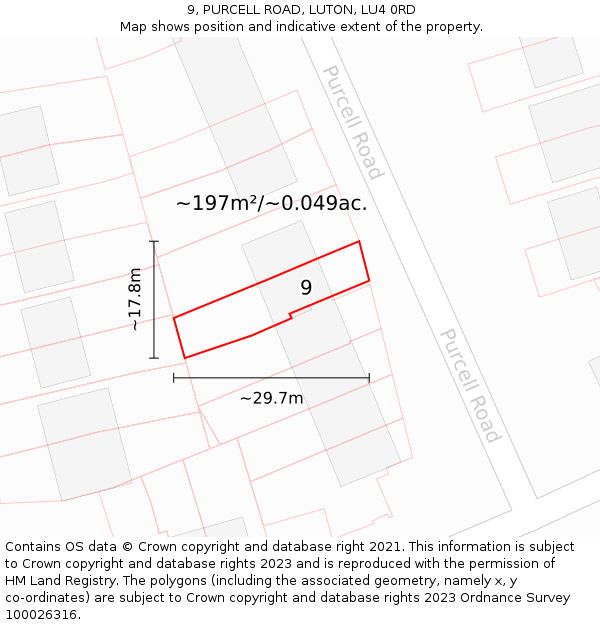 9, PURCELL ROAD, LUTON, LU4 0RD: Plot and title map