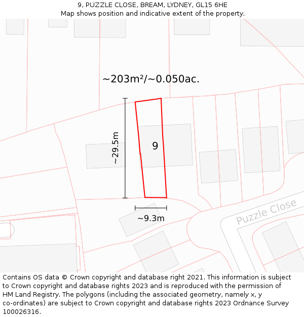 9, PUZZLE CLOSE, BREAM, LYDNEY, GL15 6HE: Plot and title map