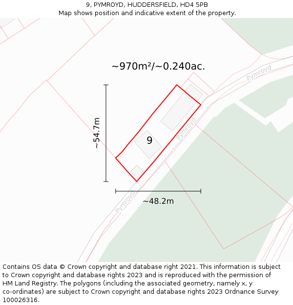 9, PYMROYD, HUDDERSFIELD, HD4 5PB: Plot and title map