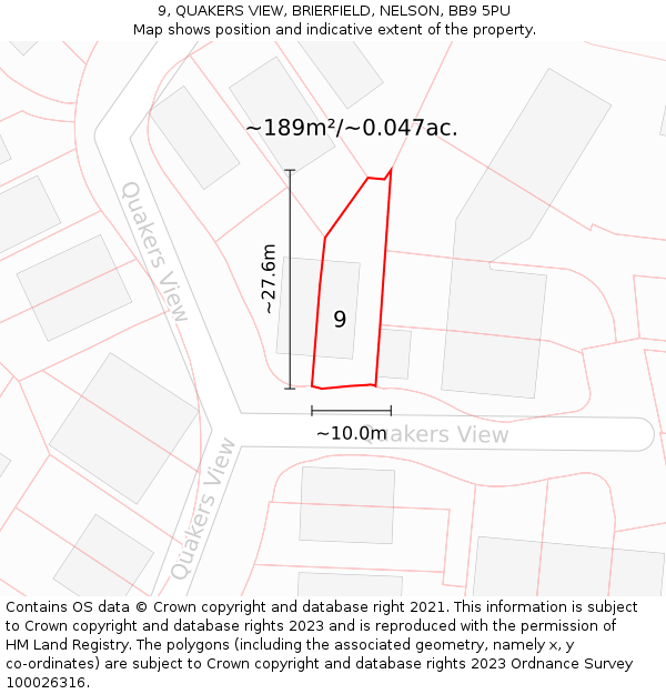 9, QUAKERS VIEW, BRIERFIELD, NELSON, BB9 5PU: Plot and title map