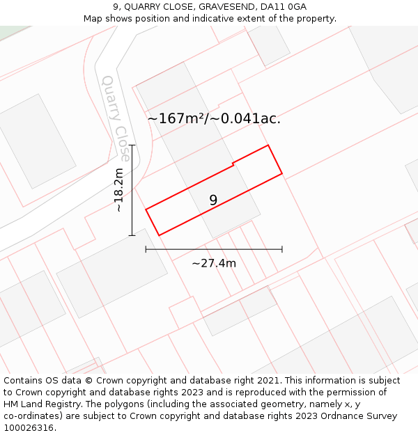 9, QUARRY CLOSE, GRAVESEND, DA11 0GA: Plot and title map