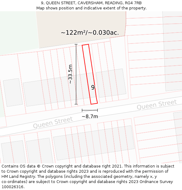 9, QUEEN STREET, CAVERSHAM, READING, RG4 7RB: Plot and title map