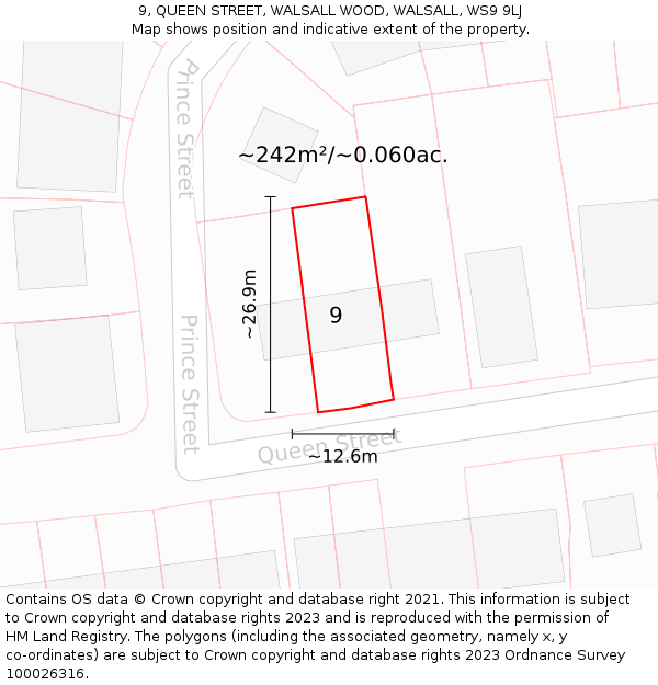 9, QUEEN STREET, WALSALL WOOD, WALSALL, WS9 9LJ: Plot and title map