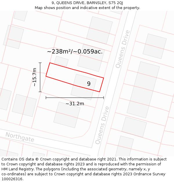 9, QUEENS DRIVE, BARNSLEY, S75 2QJ: Plot and title map