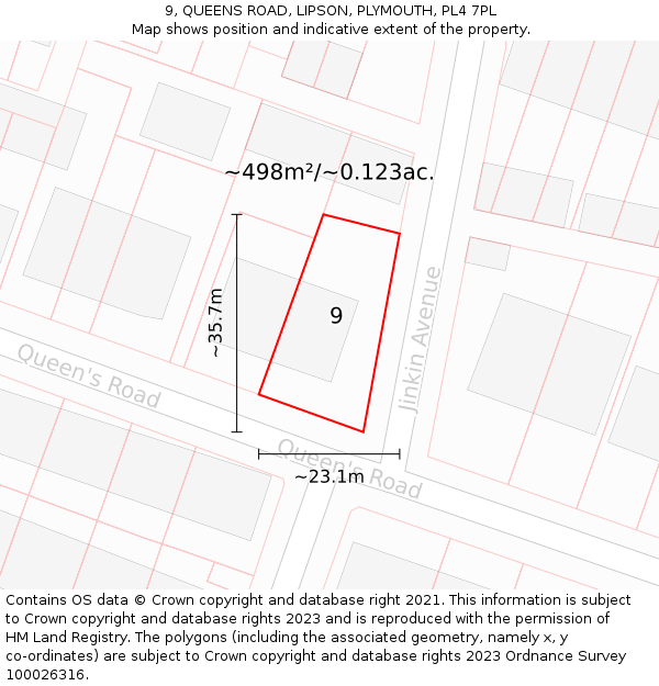 9, QUEENS ROAD, LIPSON, PLYMOUTH, PL4 7PL: Plot and title map