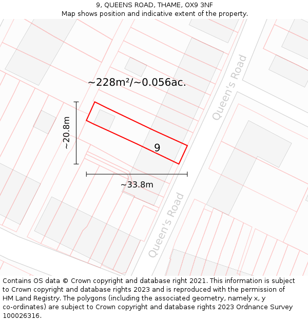 9, QUEENS ROAD, THAME, OX9 3NF: Plot and title map