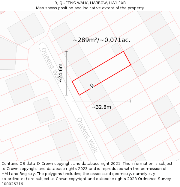 9, QUEENS WALK, HARROW, HA1 1XR: Plot and title map