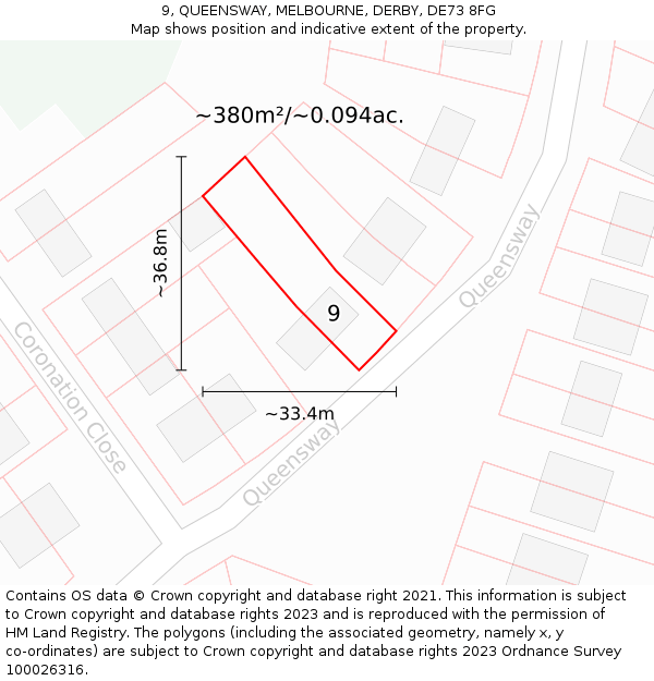 9, QUEENSWAY, MELBOURNE, DERBY, DE73 8FG: Plot and title map