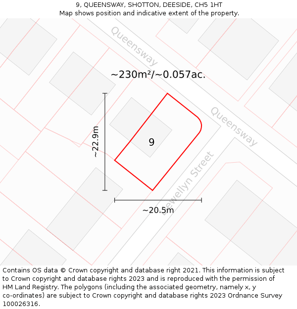 9, QUEENSWAY, SHOTTON, DEESIDE, CH5 1HT: Plot and title map