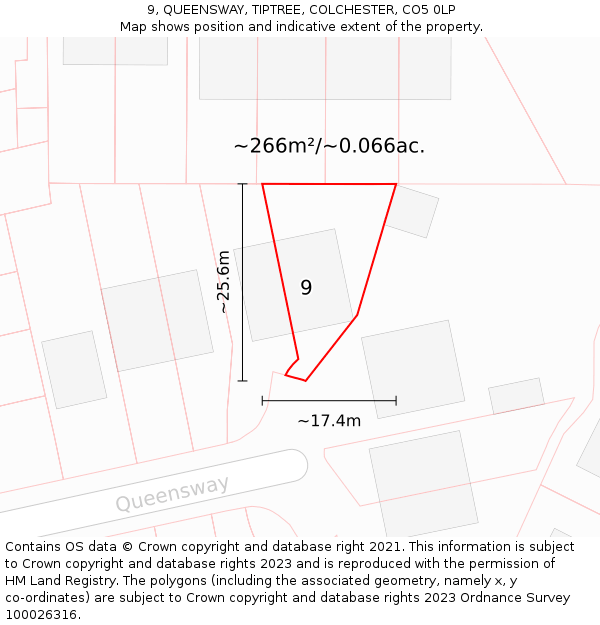 9, QUEENSWAY, TIPTREE, COLCHESTER, CO5 0LP: Plot and title map