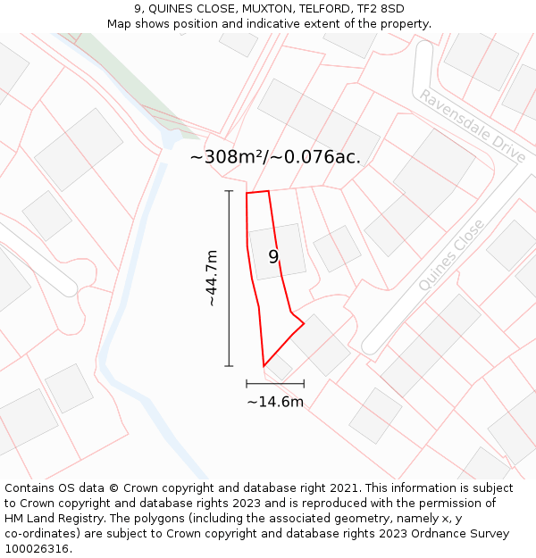 9, QUINES CLOSE, MUXTON, TELFORD, TF2 8SD: Plot and title map